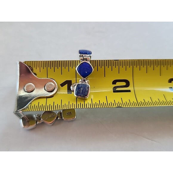 925 Sterling Silver Lapis Lazuli Beaded Dangling Pierced Earrings Vintage - Picture 8 of 10